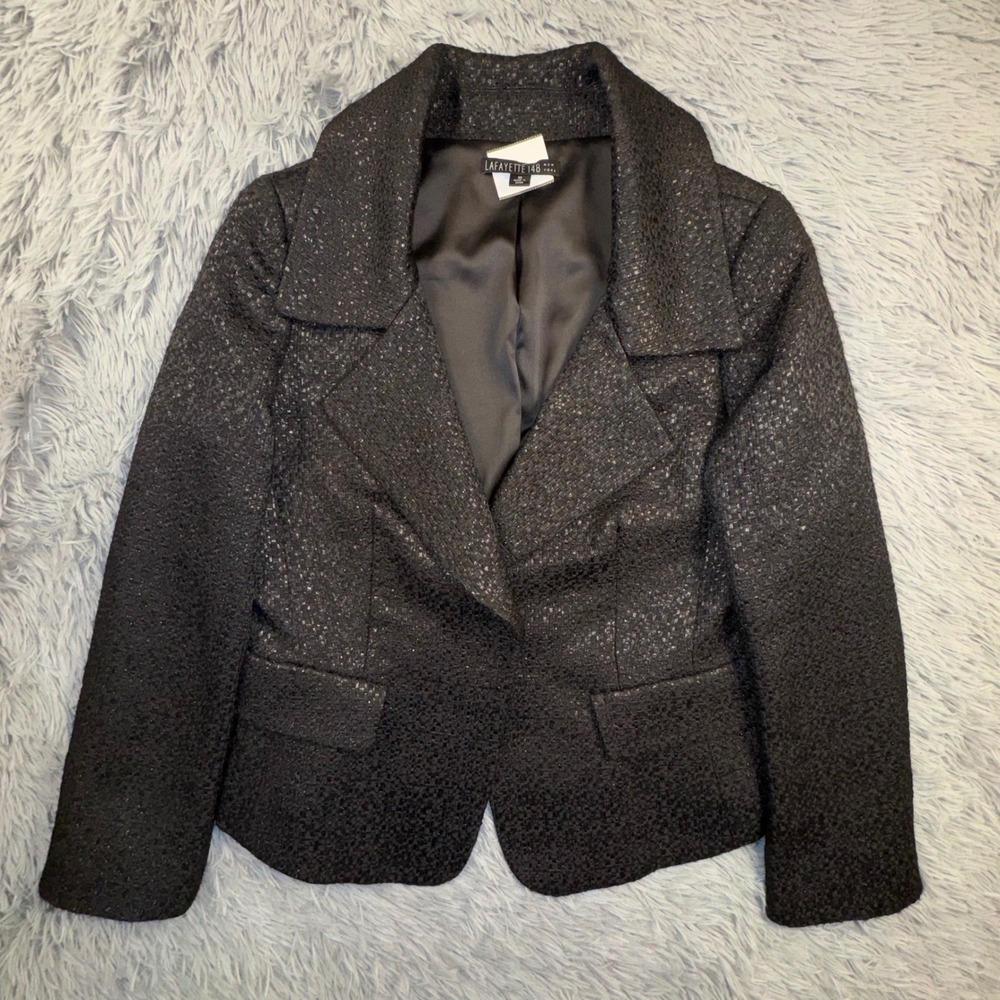 Lafayette 148 Blazer Women's 10 Black Sparkle Tweed Blazer‎ Shawl Collar Event - Picture 3 of 13